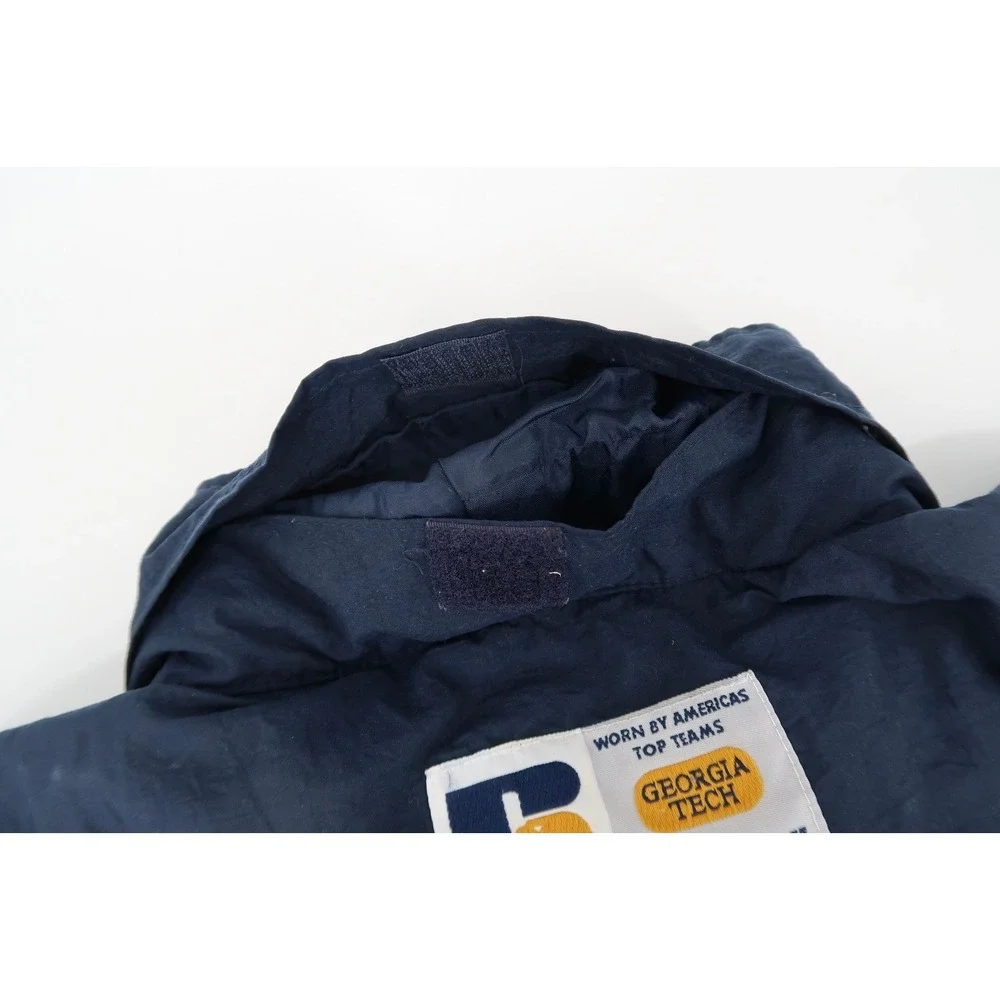 Vintage 90s Georgia Tech‎ Mens Large 1/2 Zip Jacket Hood Russell Athletic Navy